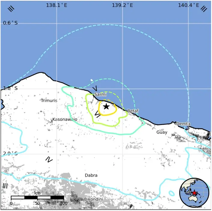 M6.3 earthquake in Papua, Indonesia on August 12, 2025 usgs epe