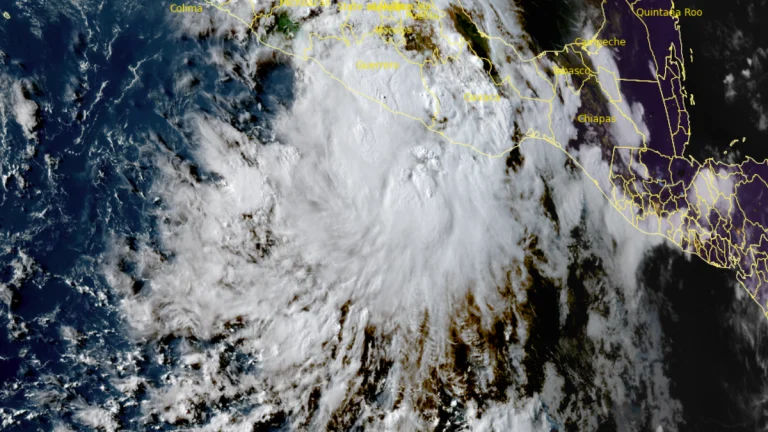 Satellite image of Tropical Storm Ivo acquired at 00:10 UTC on August 7, 2025. Credit: Goes-18, RAMMB/CIRA, The Watchers.