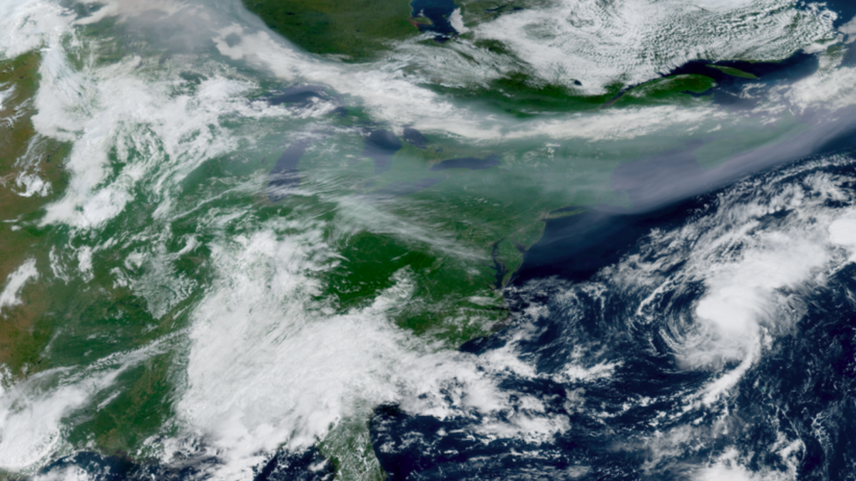 Smoke from wildfires in Canada seen over central Canada, the Great Lakes and the northeastern United States. Credit: NOAA