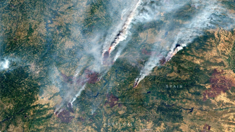 Spain and Portugal wildfires satellite image