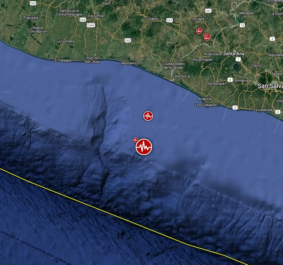 epicenter of m6.0 earthquake off the coast of el salvador on august 23 2025 bg