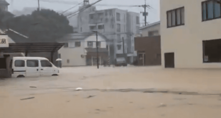 Flooding in Kamiamakusa City, Kumamoto Prefecture, Japan.
