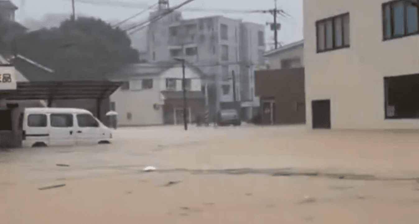 Flooding in Kamiamakusa City, Kumamoto Prefecture, Japan.