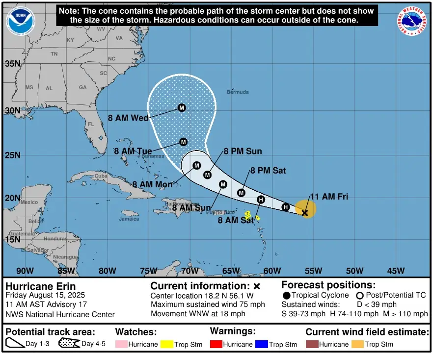 hurricane erin nhc forecast track 15z august 15 2025