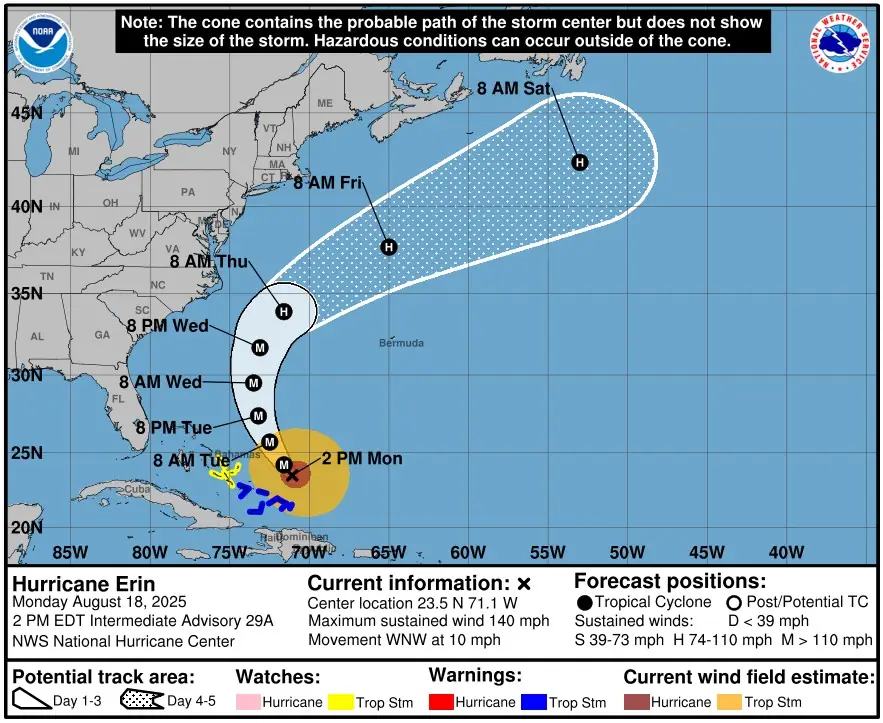 hurricane erin nhc forecast track aug 18 2025