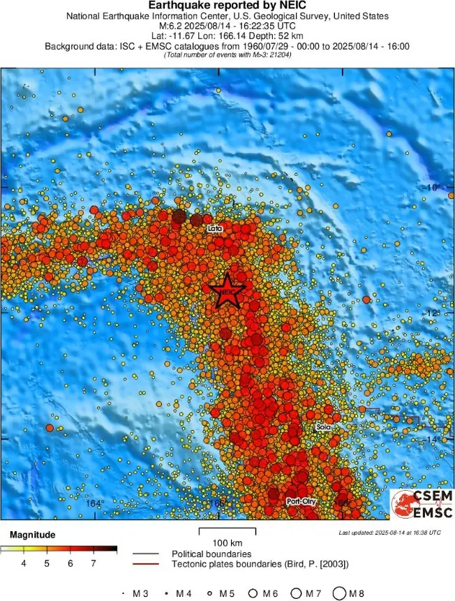 m6.2 earthquake santa cruz islands august 14 2025 emsc regional seismicity