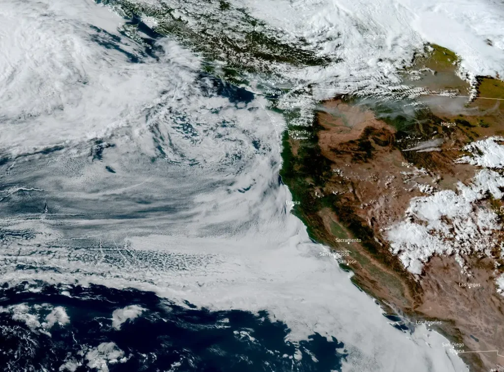 satellite image of atmospheric river impacting pacific northwest on august 14 2025 bg