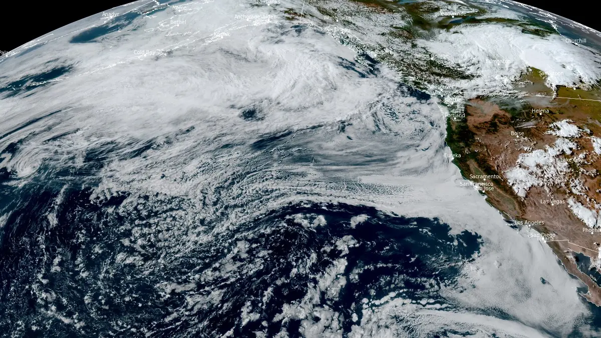 satellite image of atmospheric river impacting pacific northwest on august 14 2025