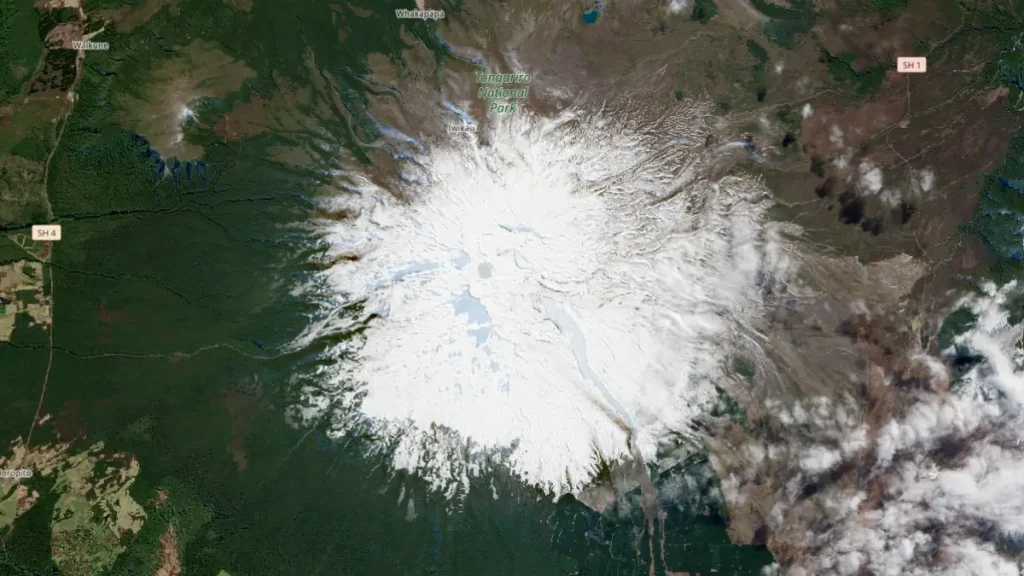satellite image of mount ruapehu on august 12 2025
