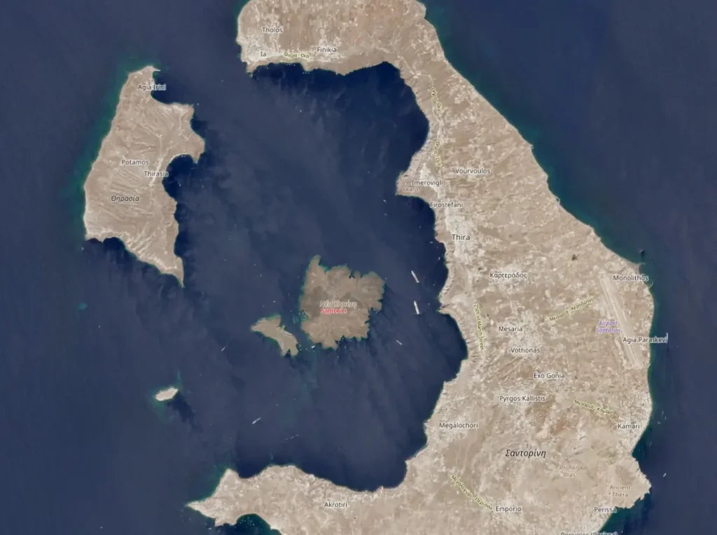 satellite image santorini greece august 19 2025