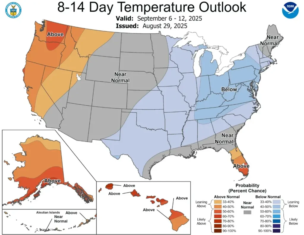 usa temperature outlook september 6 to 12 2025