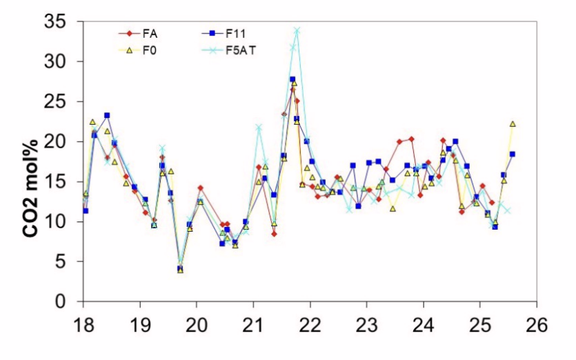 CO₂ concentration in the crater fumaroles since 2018. Credit: INGV