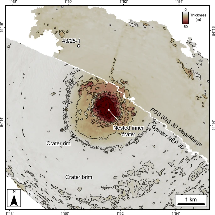 Crater thickness map between crater floor horizons CF1 and CF2