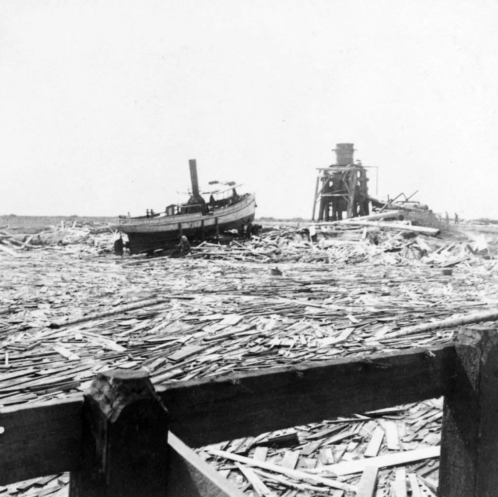 Floating wreckage near Texas City – typical scene for miles along the waterfront