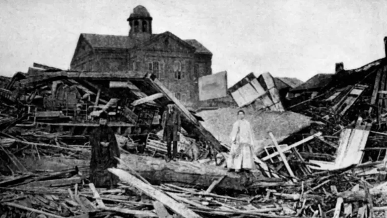 Homes in Galveston were reduced to timbers by the hurricane winds and floods caused by the Galveston Hurricane of 1900-1