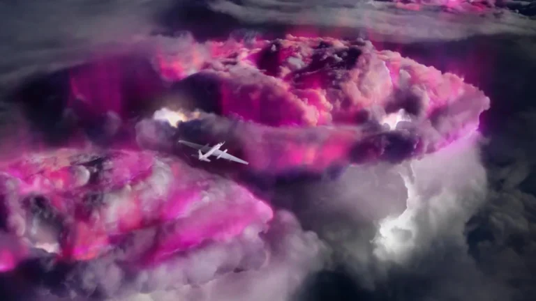 In this artists impression, a high-altitude NASA spy plane carries instrumentation to record purple-colored terrestrial gamma-ray flashes in thunderclouds