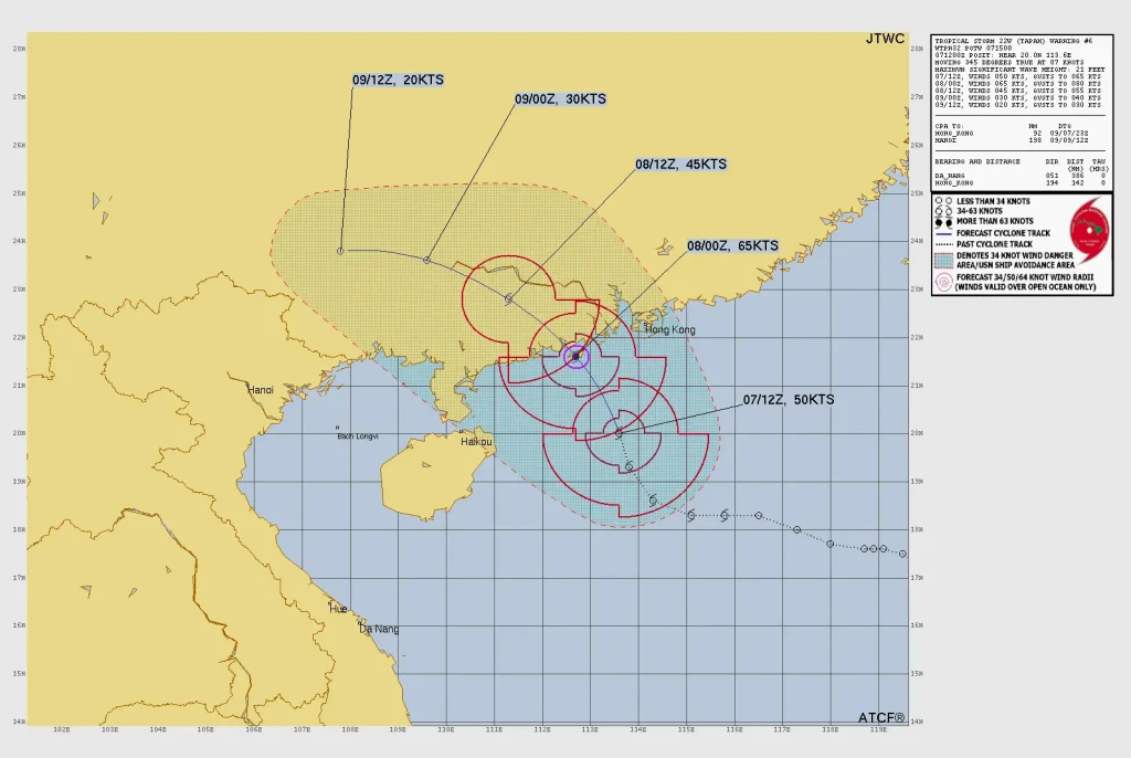 Forecast track for Tropical Storm Tapah