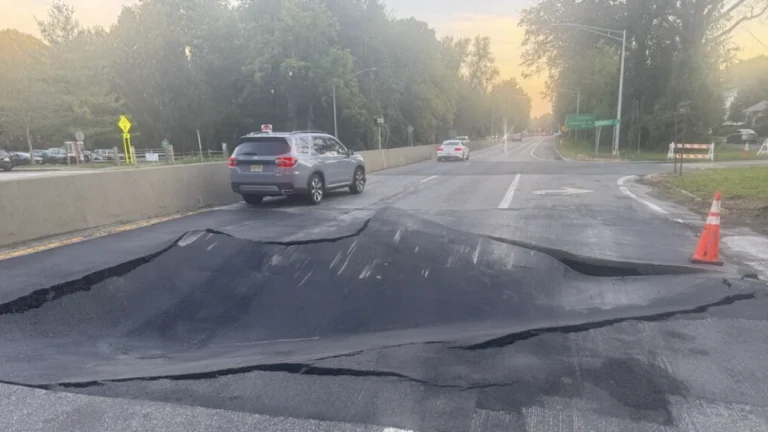 Damage to part of Saw Mill River Parkway Southbound in Dobbs Ferry, New York on September 7,2025