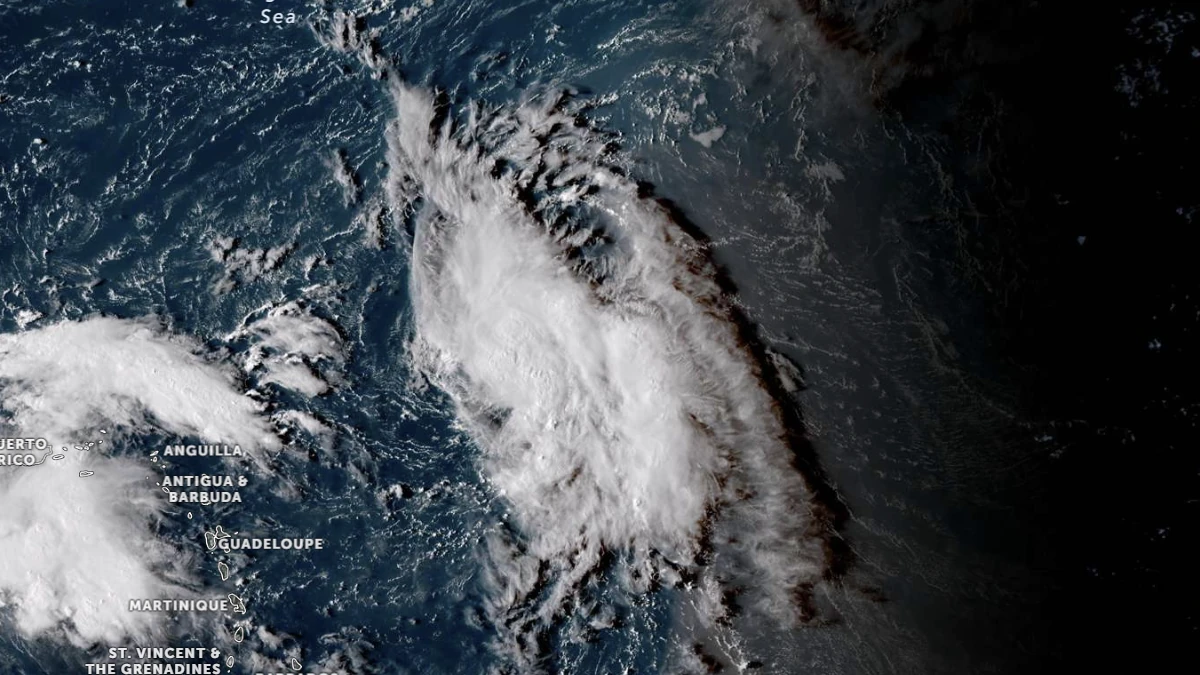 Satellite image of Invest 93L as of 2010 UTC on September 24, 2025, before becoming Tropical Storm Humberto. Credit: NOAA GOES-19, Zoom Earth, The Watchers
