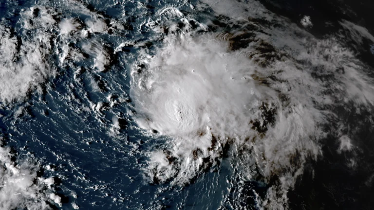 Satellite image of Tropical Storm Gabrielle as of 20:50 UTC on September 19, 2025. Credit GOES-19, RAMMB/CIRA, The Watchers