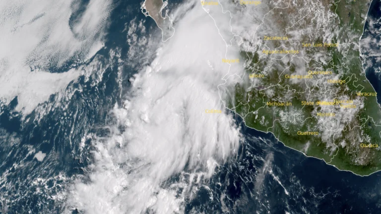 Satellite image of Tropical Storm Lorena as of 1540 UTC on September 1, 2025. Credit: GOES-19, RAMMB/CIRA, The Watchers