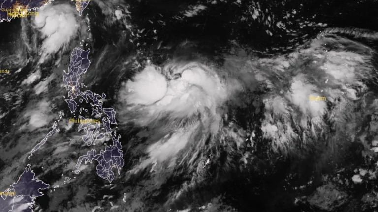 Satellite image of Tropical Storm Nando (Tropical depression 24W), as of 1710 UTC on September 18, 2025. Credit; Himawari-9, RAMMB/CIRA, The Watchers.