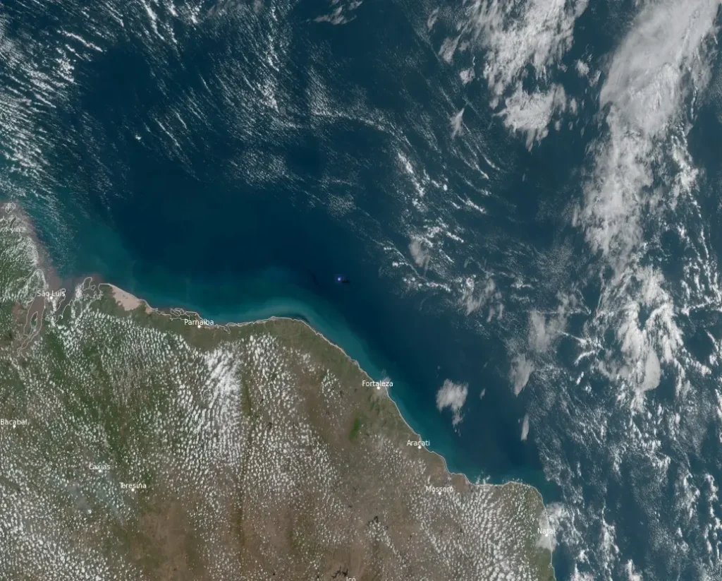Satellite image showing the daylight fireball flash over the Atlantic Ocean off the coast of Ceará, northeastern Brazil, September 9, 2025 bg