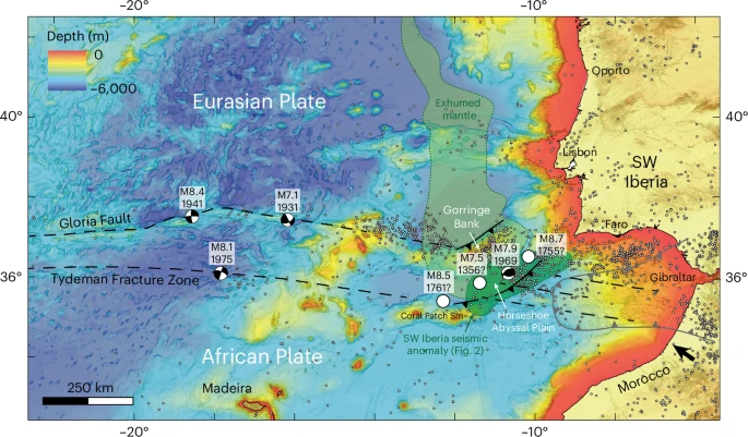 Simplified map of the Southwest Iberia segment of the Africa–Eurasia plate boundary.