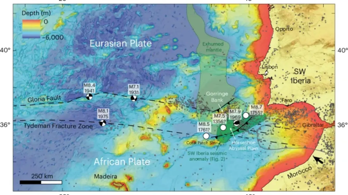 Simplified map of the Southwest Iberia segment of the Africa–Eurasia plate boundary