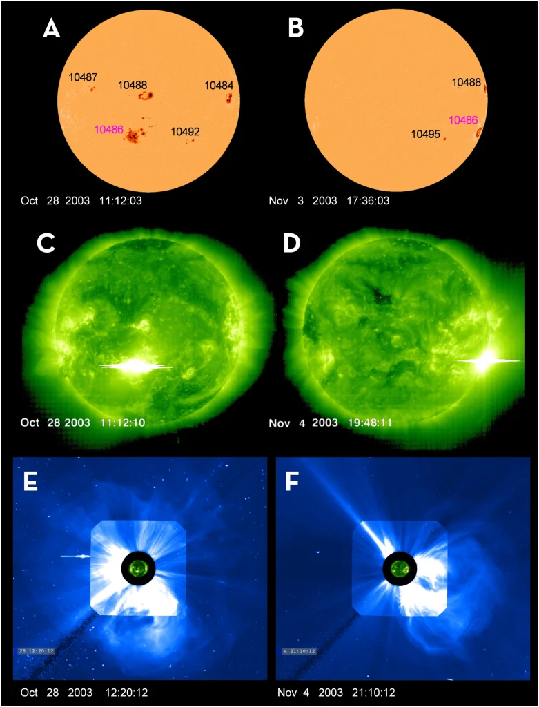 Solar/heliospheric images relating to the Halloween Storm of October/November 2003.