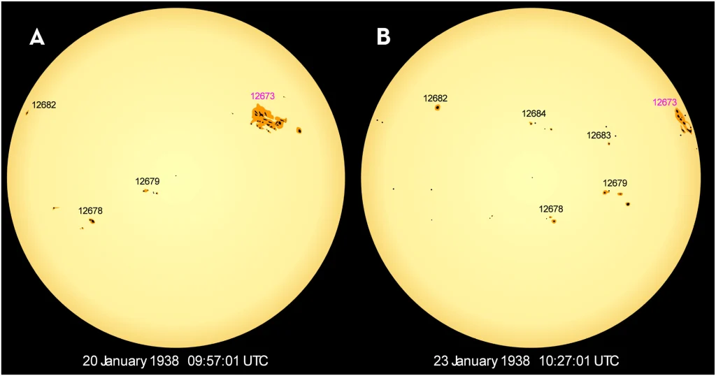 Reconstructions of the major features seen on the solar disk ahead of the Fátima storms.