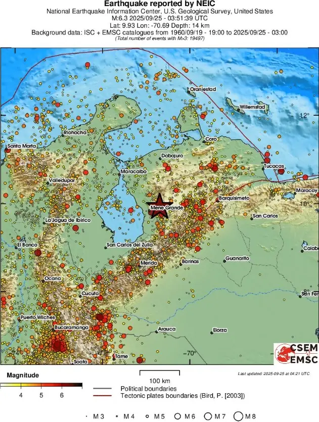 epicenter m6.3 earthquake northern venezuela september 25 2025 emsc regional seismicity