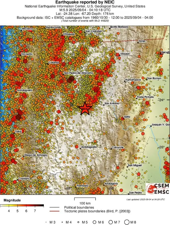 m5.9 earthquake chile-argentina border region september 4 2025 emsc regional seismicity