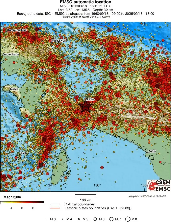 m6.1 earthquake west papua region indonesia september 18 2025 emsc regional seismicity