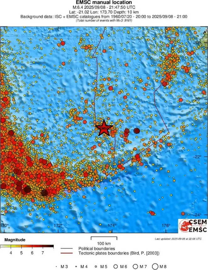 m6.4 earthquake vanuatu region on september 8 2025 emsc regional seismicity