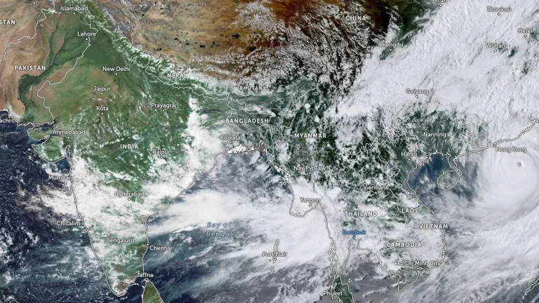 satellite image centered of kolkata india at 0820 utc on september 23 2025 typhoon ragasa visible on the right