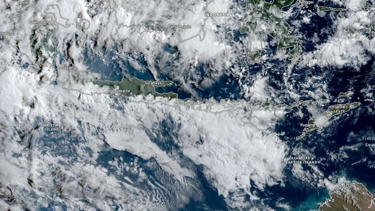 Satellite image centered over Denpasar, Bali, Indonesia at 23:50 UTC on September 8, 2025