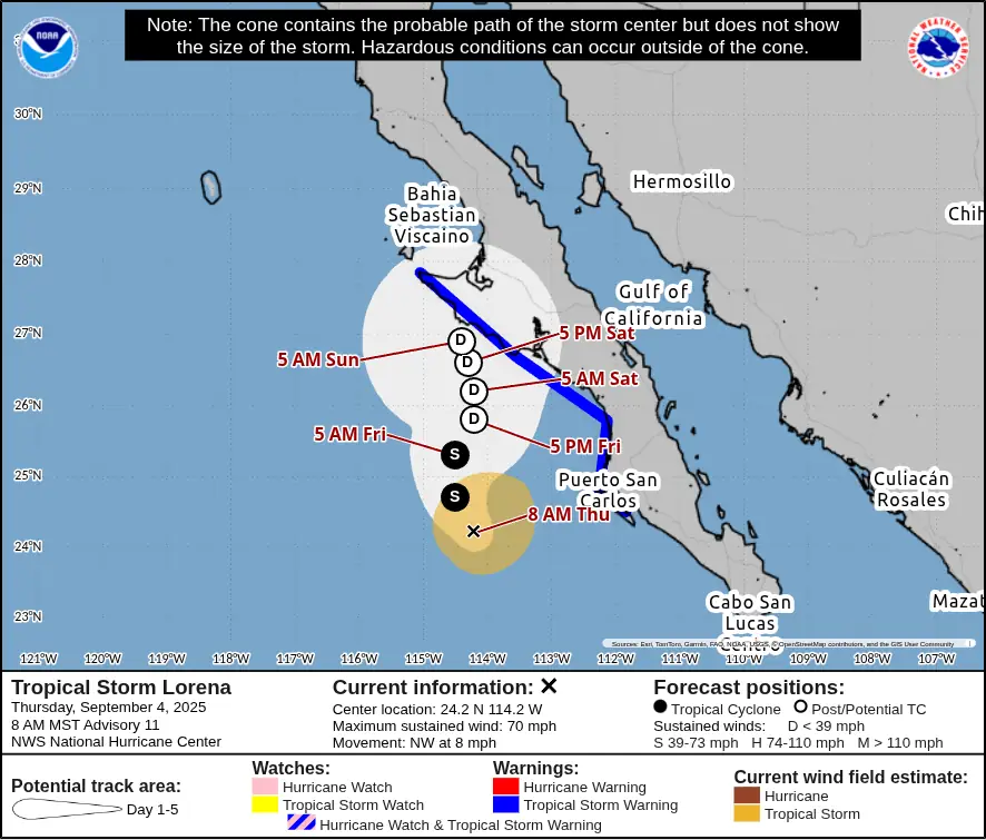 tropical storm lorena forecast track 15z september 4 2025
