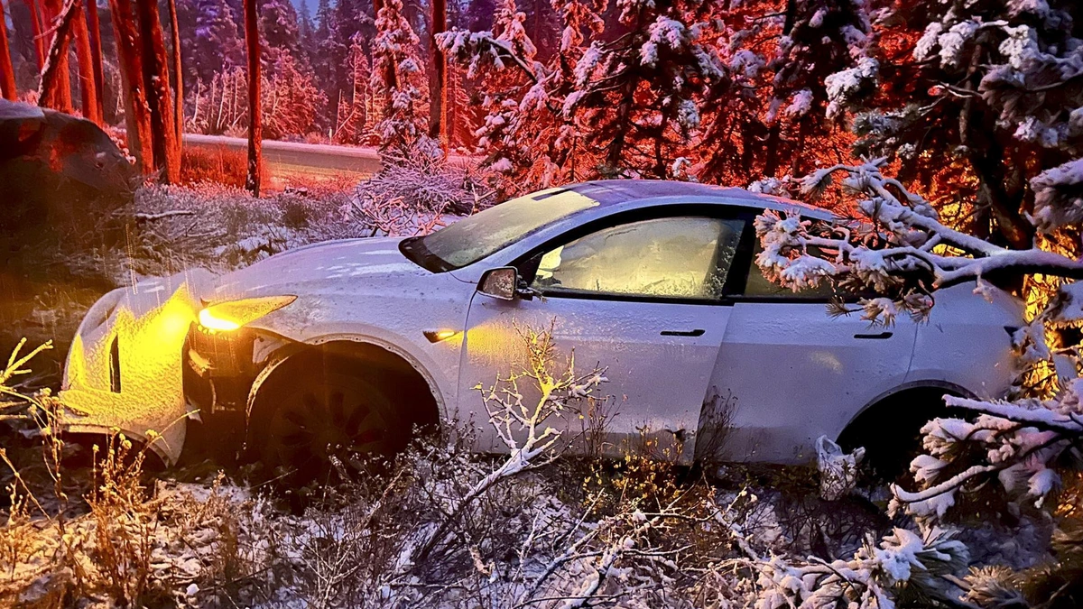 Car spinout near Truckee caused by the first snow of the season in Sierra Nevada on October 16, 2025. Credit: CHP TruckeeCar spinout near Truckee caused by the first snow of the season in Sierra Nevada on October 16, 2025. Credit: CHP Truckee