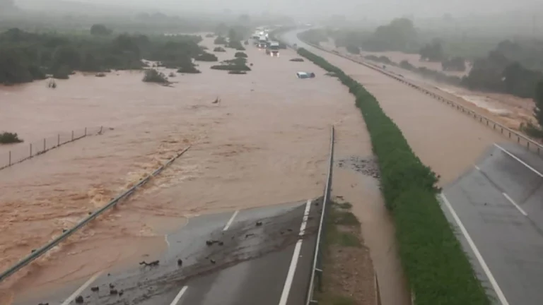 Flooded AP7 motorway in Spain on October 11, 2025. Credit Meteocat