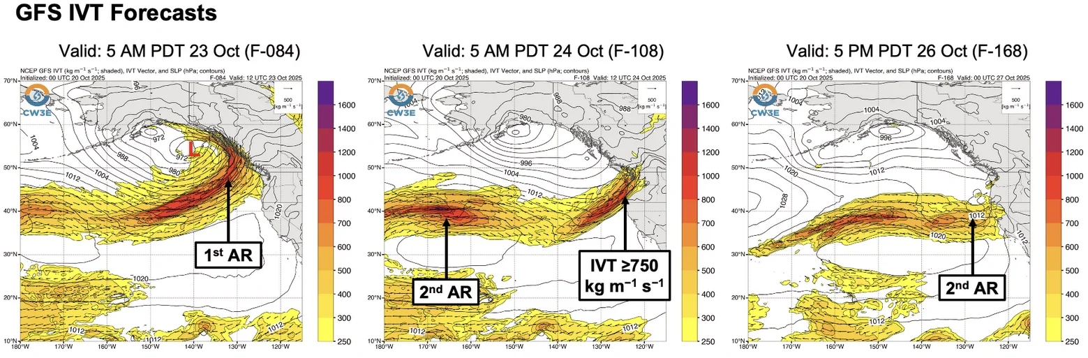GFS IVT AR forecast by CW3E from AR Outlook october 20, 2025
