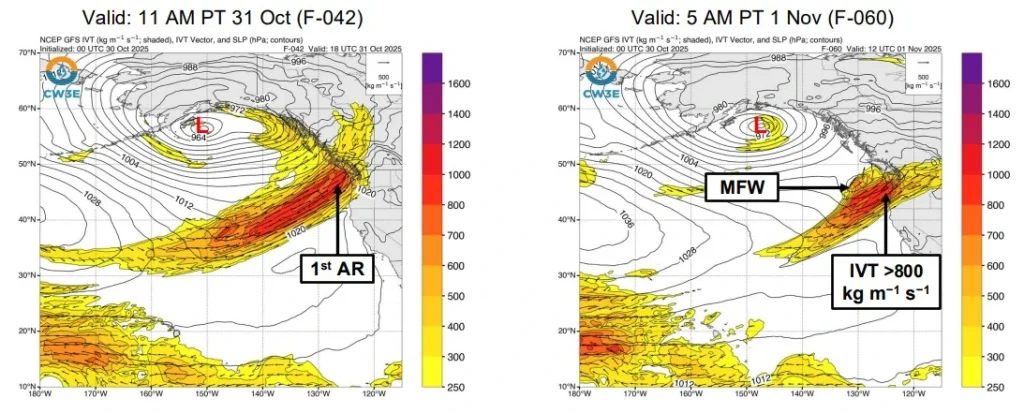 GFS IVT Forecast 1st atmospheric river october 31 2025