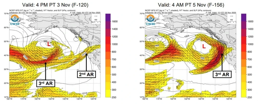 GFS IVT Forecast 2nd and 3rd atmospheric rivers november 3 - 5