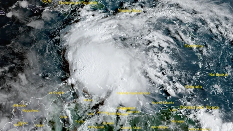 Satellite image of AL98 as of 11:20 UTC on October 21, 2025. Credit: NOAA/GOES-19, RAMMB/CIRA, The Watchers