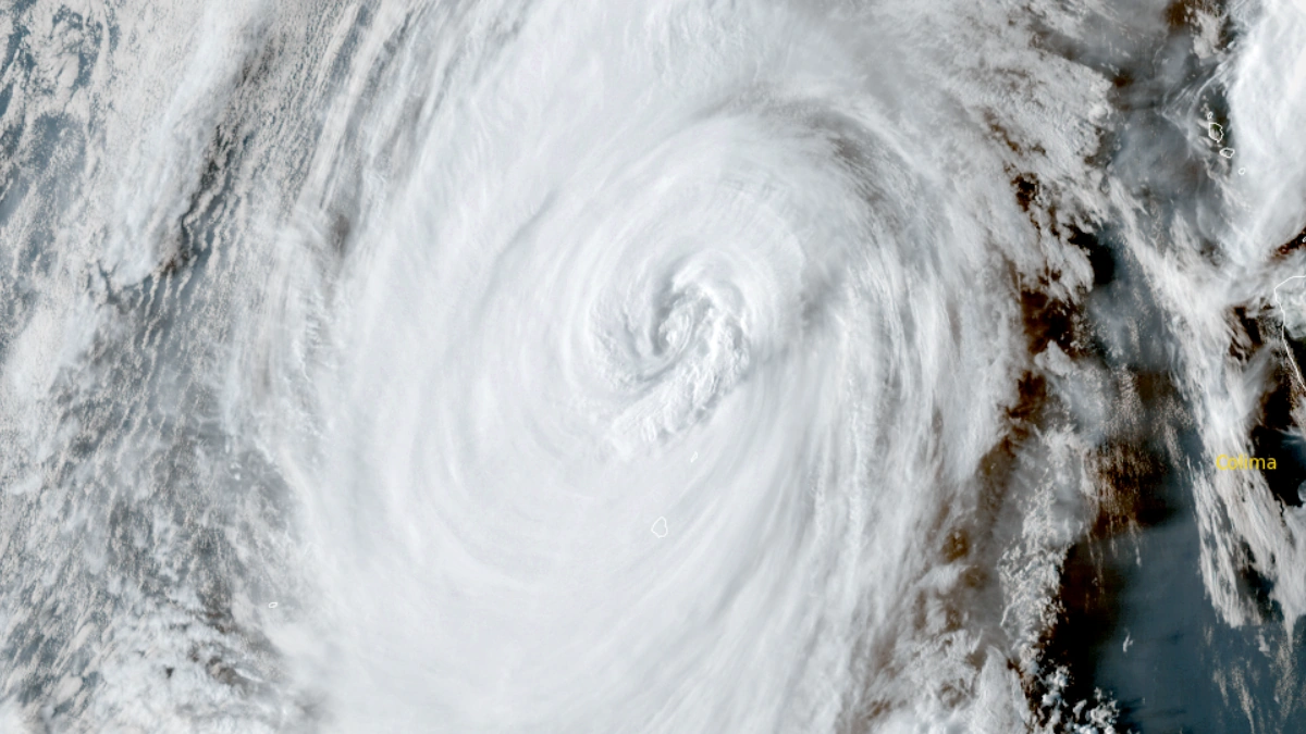 Satellite image of Hurricane Priscilla as of 00:00 UTC on October 8, 2025. Credit: NOAA GOES-19, RAMMB/CIRA, The Watchers
