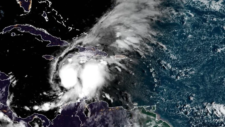 Satellite image of Tropical Storm Melissa as of 1100 UTC on October 24, 2025. Credit NOAA GOES-19, RAMMB CIRA The Watchers