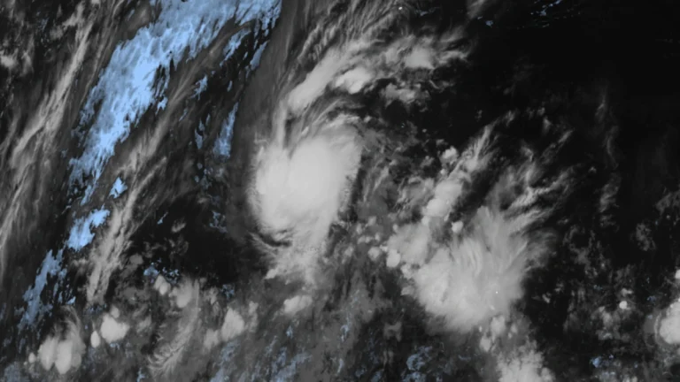 Satellite image of Tropical Storm Sonia as of 09:40 UTC on October 25, 2025. Credit: NOAA/GOES-19, RAMMB/CIRA, The Watchers