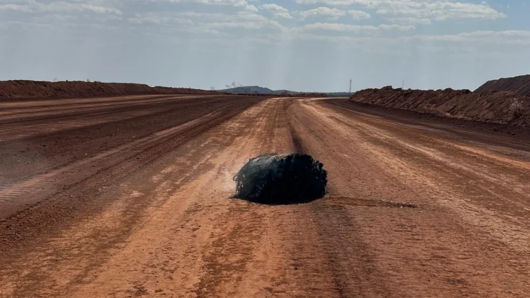 Smoldering piece of possible space debris found near Newman Western Australia on October 18, 2025. Credit ASA