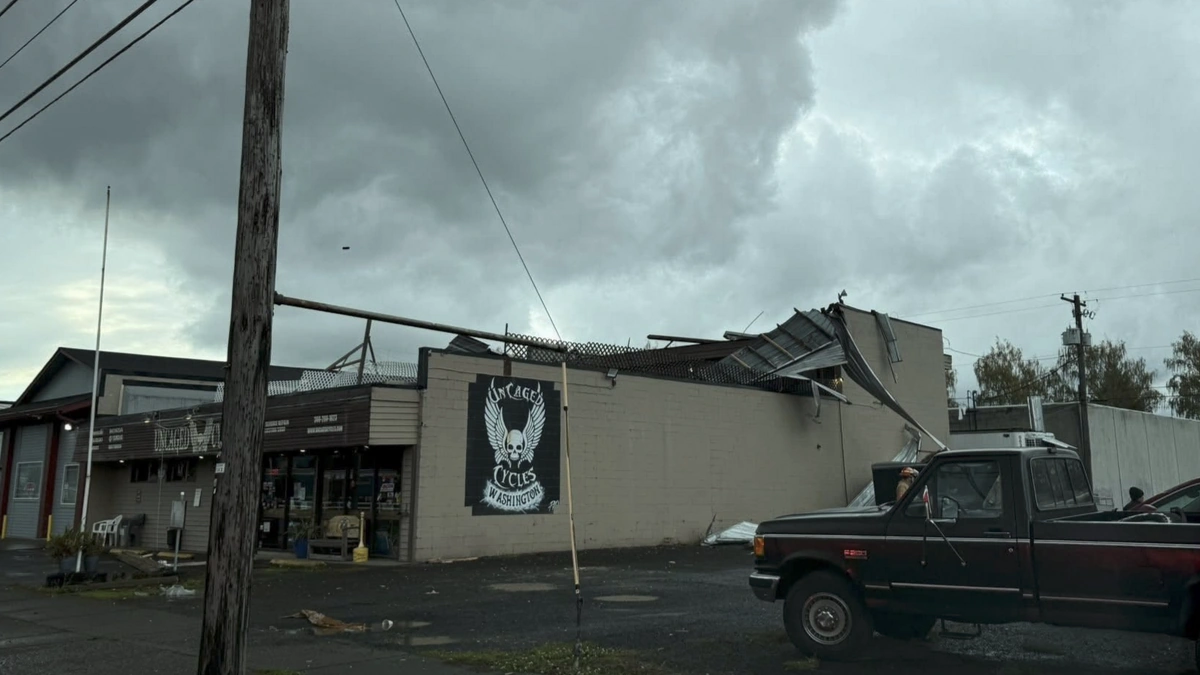 Potential tornado damage in Longview, Washington on October 12, 2025. Credit: Cowlitz County Safety Feed