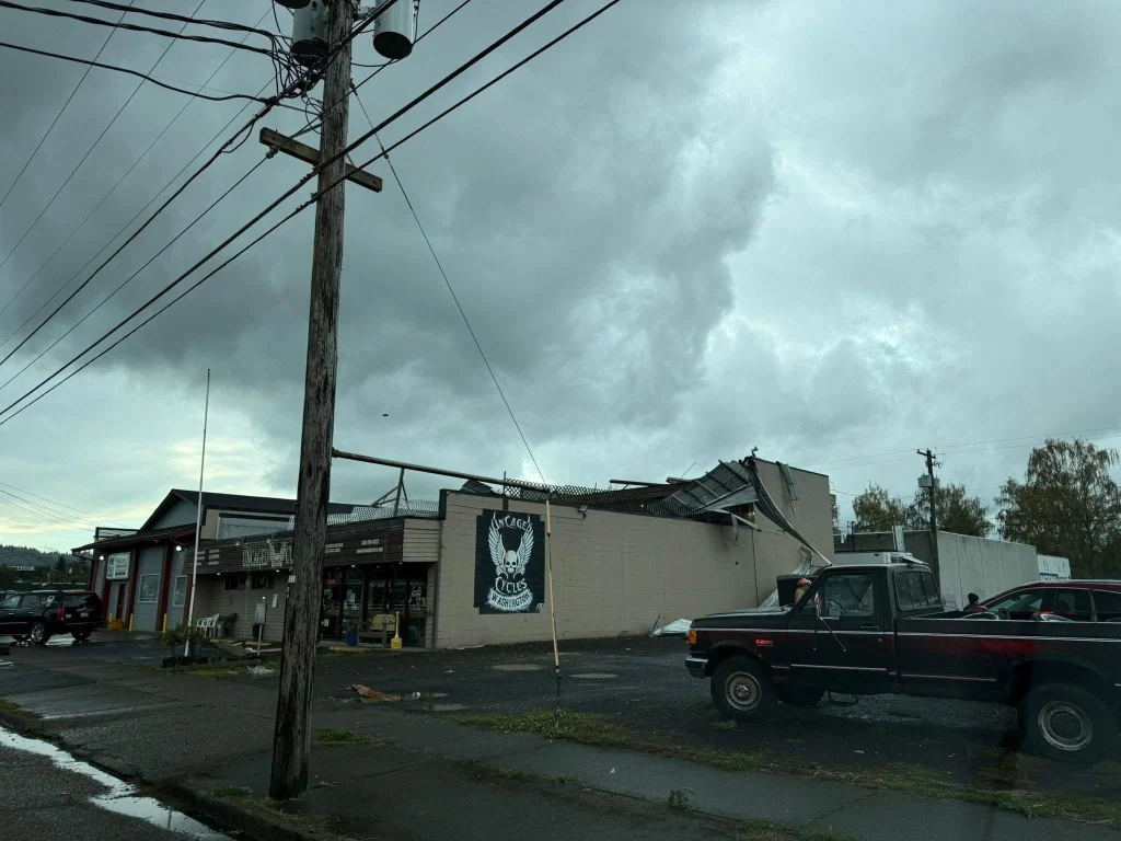 Potential tornado damage in Longview, Washington on October 12, 2025. Credit: Cowlitz County Safety Feed